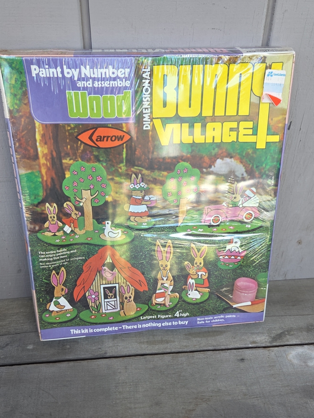 Arrow Bunny Village Wood Paint-By-Number Kit — Green and Pink Accents